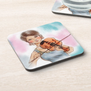 Violin Lady, 6 plastic Onderzetters, kunst Onderzetter