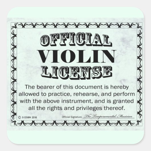 Violin License Square Sticker (Voorkant)