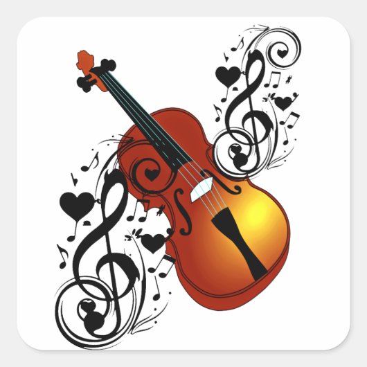 Violin, Lover op Heart_ Vierkante Sticker (Voorkant)