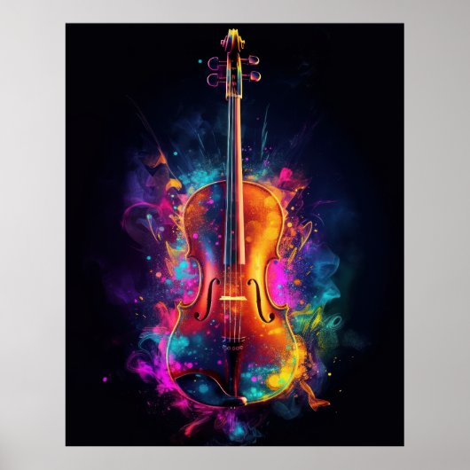 Violin met explosieve kleuren poster (Voorkant)