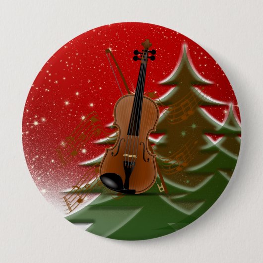 Violin met Kerstmis Ronde Button 4,0 Cm (Voorkant)