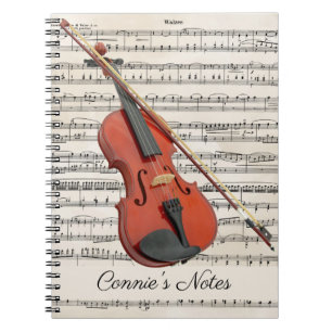 Violin met  vel muziek op maat notitieboek