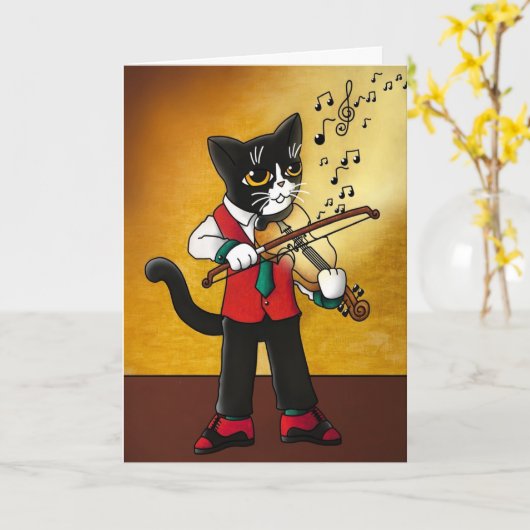 Violin Music Cat Kaart (Gele Bloem)