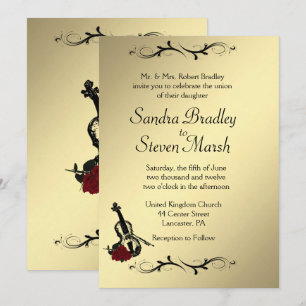 Violin Music Wedding Invitation 5" x 7" Kaart