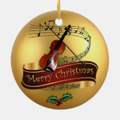 Violin ~ Musical Scroll ~ Gold ~ Merry Kerstmis ~ Keramisch Ornament (Achterkant)
