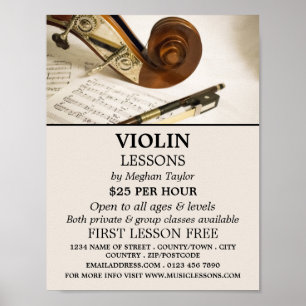 Violin Note-blad, Violin Lessons Adverteren Poster