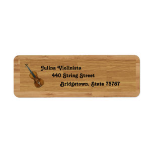 Violin on Woodgrain Background Etiket