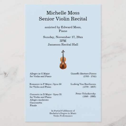 Violin Overweging Musical Concert Custom Blue Prog (Voorkant)