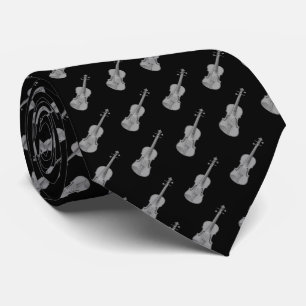 Violin Pattern - Black Silver Gray Grey White Stropdas