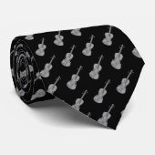 Violin Pattern - Black Silver Grey White Stropdas (Opgerold)