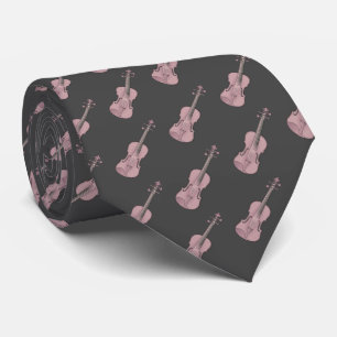 Violin Pattern - Roze en donkergrijs Stropdas