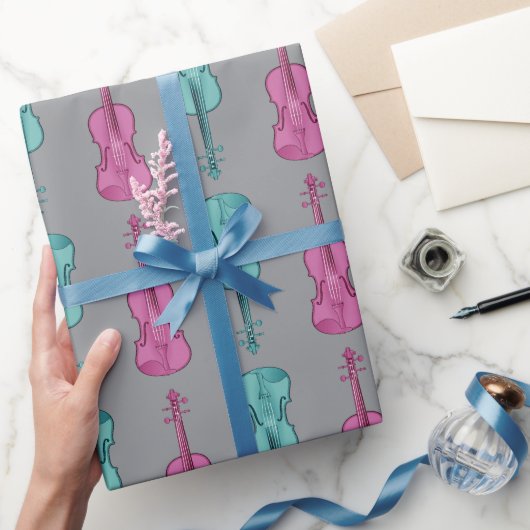 Violin Pattern - Teal and Pink Cadeaupapier (Geschenken)
