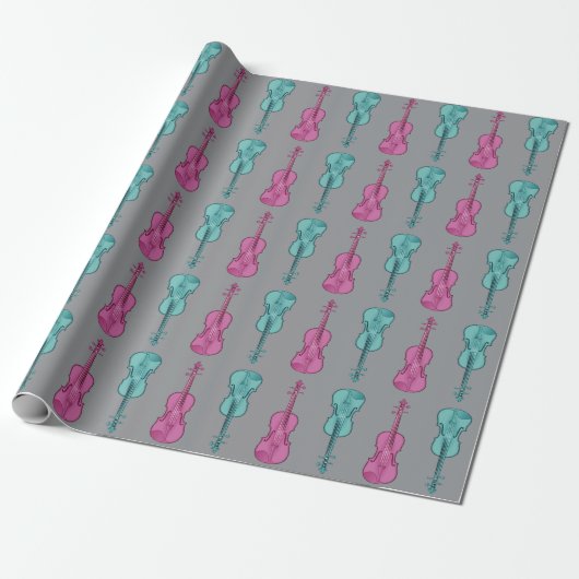 Violin Pattern - Teal and Pink Cadeaupapier (Uitgerold)