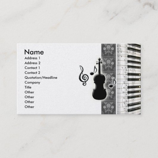 Violin Piano en Muzieknoten Visitekaartjes (Voorkant)