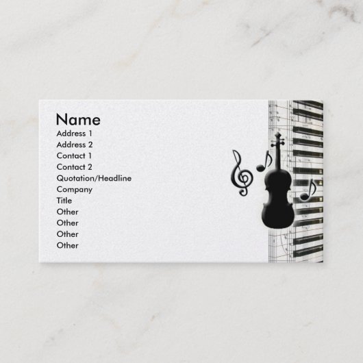Violin Piano en Muzieknoten Visitekaartjes (Voorkant)