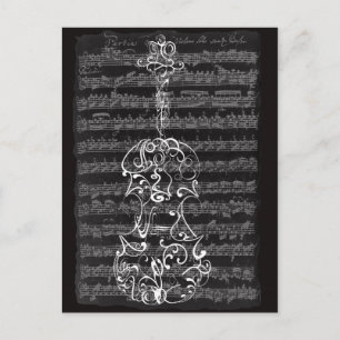 Violin Scrawl op Bach Manuscript Briefkaart