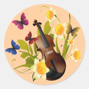 VIOLIN, STROMEN EN BUTTERFLIES RONDE STICKER
