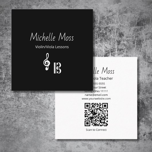 Violin Viola Music Lessons QR code Black White  Vierkante Visitekaartje