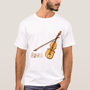 Violinboeg en muziekpersoneel in de bruine afbeeld t-shirt