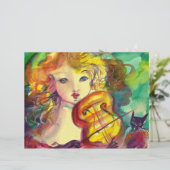 VIOLINIST GIRL, VIOLIN EN CAT BRIEFHOOFD ONTWERP (Staand voorkant)