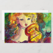 VIOLINIST GIRL, VIOLIN EN CAT BRIEFPAPIER (Voorkant / Achterkant)