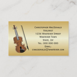 Violinist Gold Colored Personalized Visitekaartje
