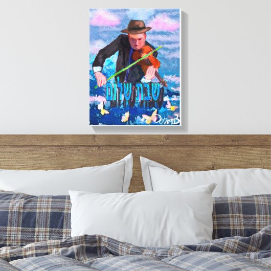 Violist en Chabat Chalom Canvas Afdruk (Insitu (Slaapkamer))