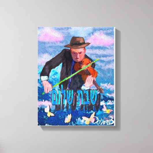 Violist en Chabat Chalom Canvas Afdruk (Voorkant)
