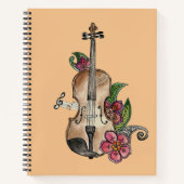 Violon avec Fleurs design sur un Carnet / Journal (Devant)
