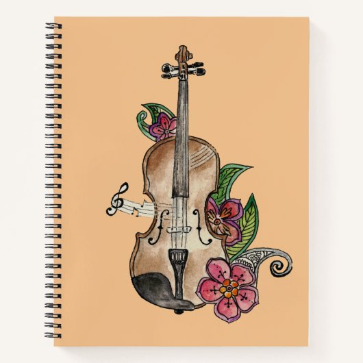 Violon avec Fleurs design sur un Carnet / Journal (Devant)