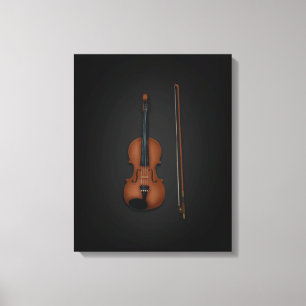 Violon & Bow côte à côte sur toile noire 16x