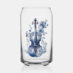 Violon de style Delft bleu et blanc avec fleurs