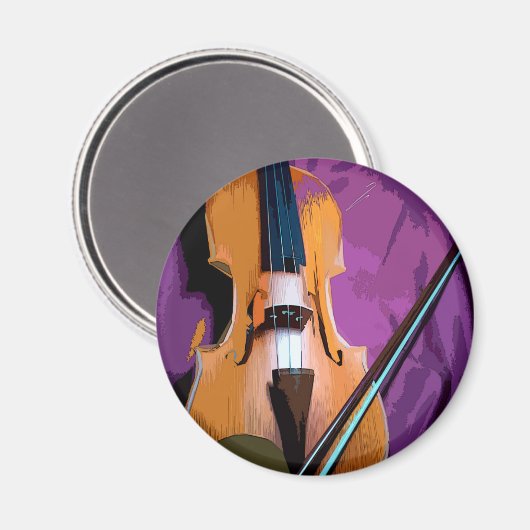 Violon élégant sur soie violette, aimant rond (Recto/Verso)