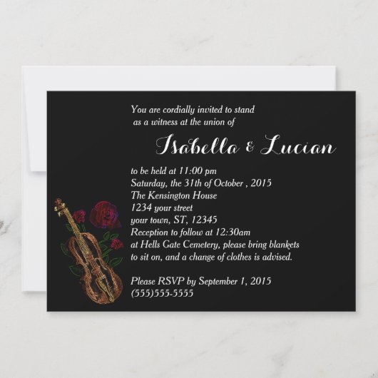 Violon et Rose Goth Wedding Invitations (Devant)