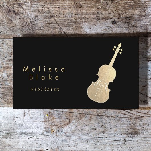 violon faux or sur carte de visite noir