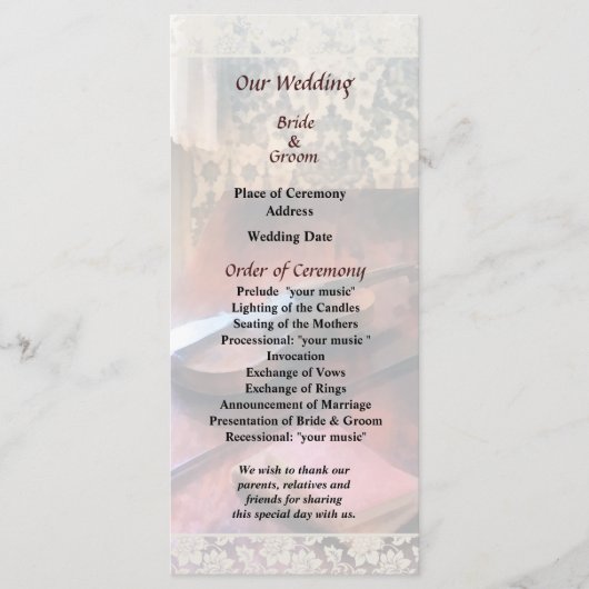 Violon sur Credenza programme de mariage (Devant)