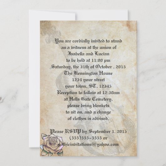 Violon vintage et Rose Goth Mariage Invitations (Devant)