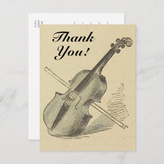 Violon vintage + "Merci !" Carte postale (Devant / Derrière)