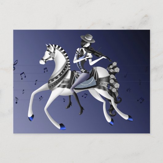 Violoniste à cheval Carte postale bleue (Devant)