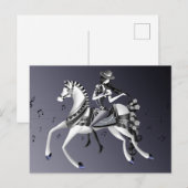 Violoniste à cheval Carte postale grise (Devant / Derrière)