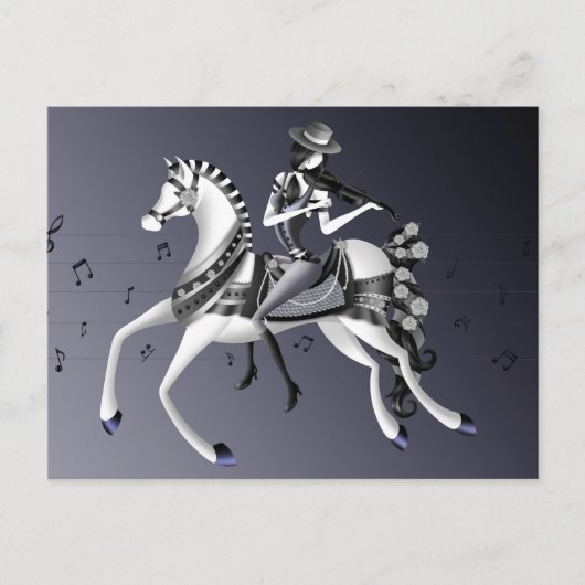 Violoniste à cheval Carte postale grise (Devant)