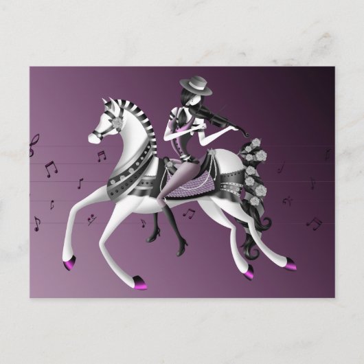 Violoniste à Cheval Carte Postale Mauve (Devant)