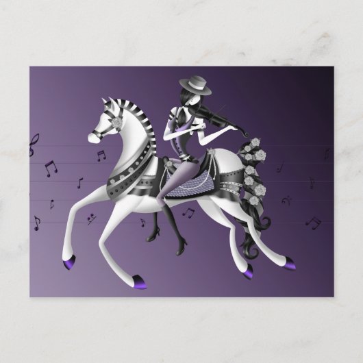Violoniste à Cheval Carte Postale Violette (Devant)