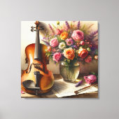 Viool, Bladmuziek en een Vaas van Bloemen Canvas Afdruk (Voorkant)