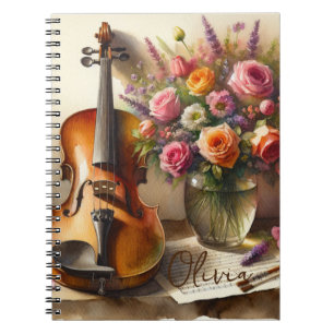 Viool, Bladmuziek en een Vaas van Bloemen Notitieboek