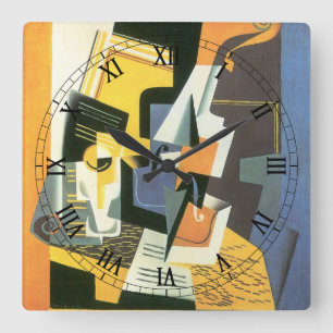Viool en glas door Juan Gris, Vintage Cubisme Vierkante Klok