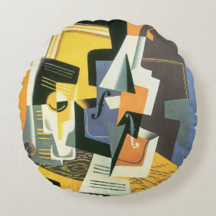 Viool en glas van Juan Gris, Vintage Cubisme Rond Kussen