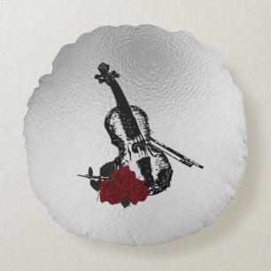Viool en Rozen Rond Kussen