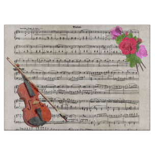 Viool en rozen Vintage bladmuziekontwerp Snijplank