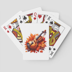 Viool in het bed van bladeren pokerkaarten